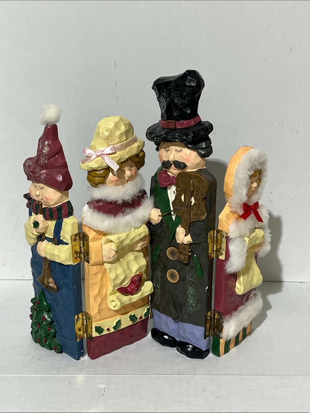 Festive Musical Christmas Carolers Figurine Hinged Set Flute Violin Decor12”x12”